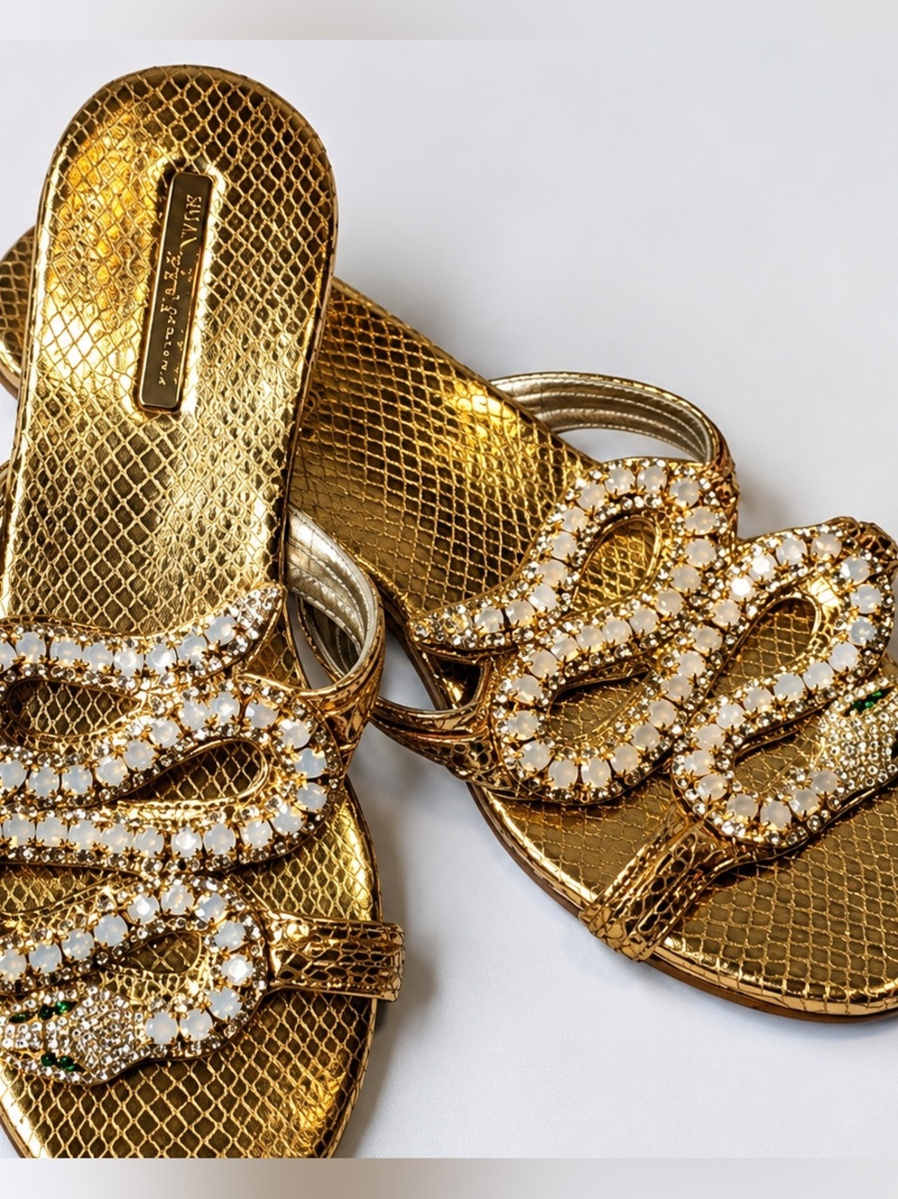 Emanuela Caruso Capri Italy gold sandals Swarovski crystal snake design size 37